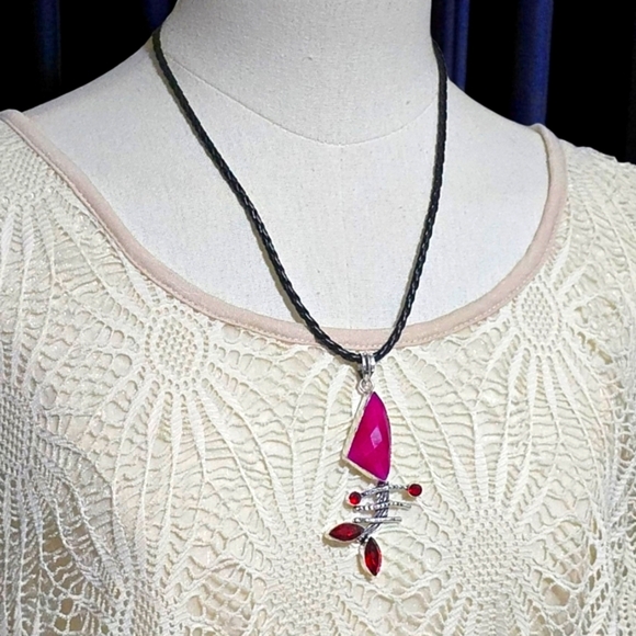 🆕Boho Luxe Ruby Garnet Pendant Necklace Handmade S925 with PU Leather Cord - Picture 11 of 12